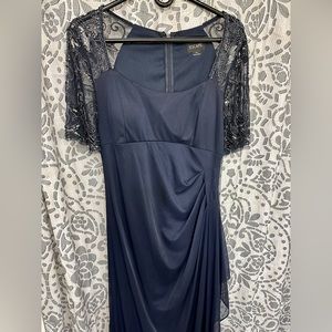 Xscape Women's Embellished-Sleeve Scoop-Neck Gown, Size 10, Navy